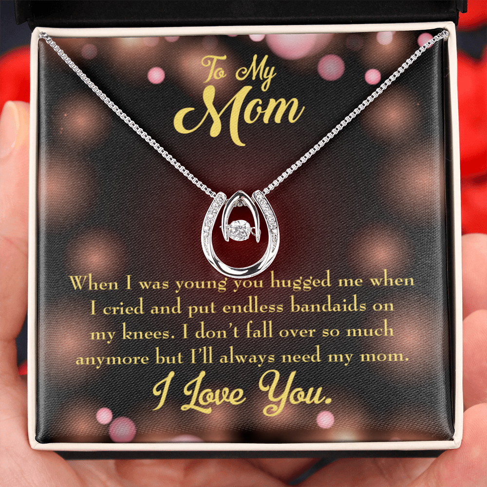 Mother Endless Bandaids Lucky Horseshoe Necklace Message Card 14k w CZ Crystals-Express Your Love Gifts