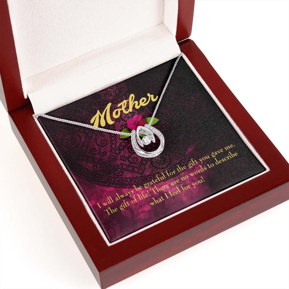 Mother Gift of Life Lucky Horseshoe Necklace Message Card 14k w CZ Crystals-Express Your Love Gifts