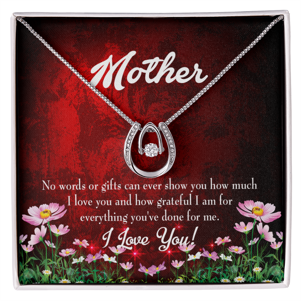 Mother How Grateful Lucky Horseshoe Necklace Message Card 14k w CZ Crystals-Express Your Love Gifts