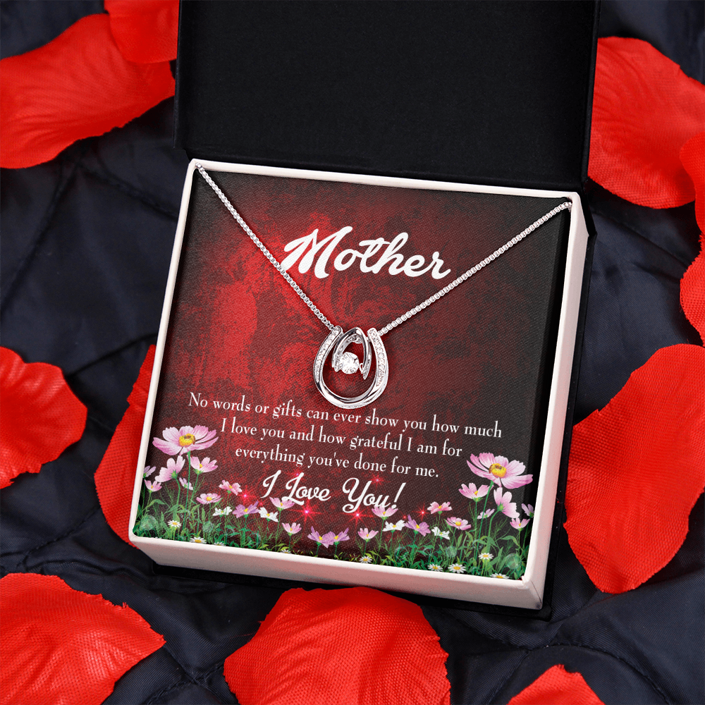 Mother How Grateful Lucky Horseshoe Necklace Message Card 14k w CZ Crystals-Express Your Love Gifts