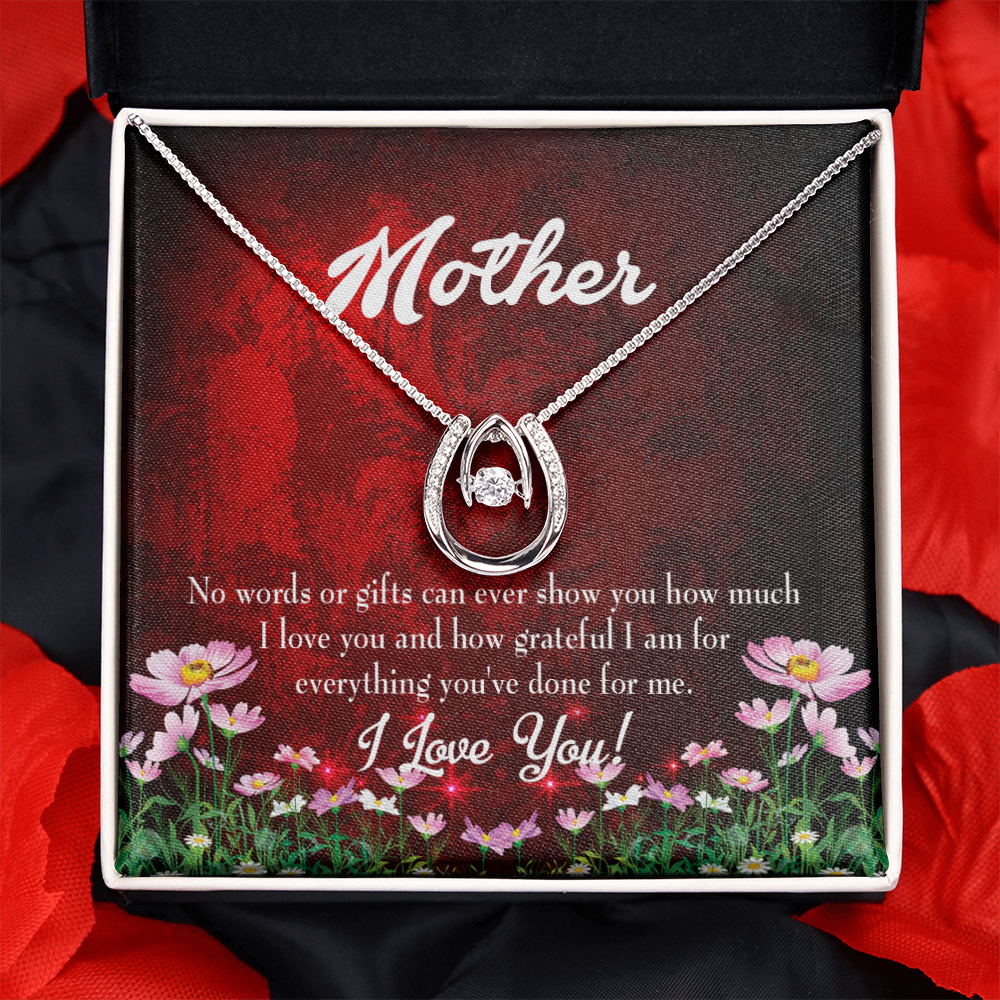 Mother How Grateful Lucky Horseshoe Necklace Message Card 14k w CZ Crystals-Express Your Love Gifts