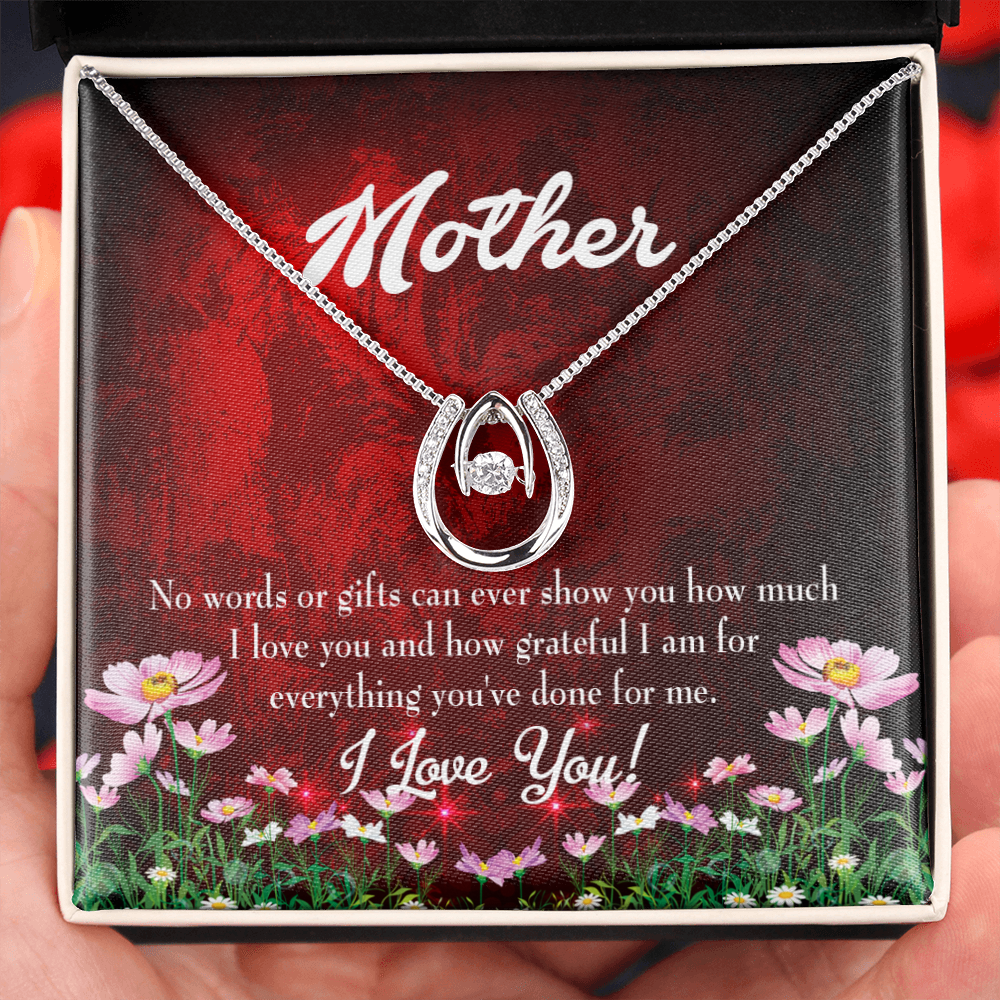 Mother How Grateful Lucky Horseshoe Necklace Message Card 14k w CZ Crystals-Express Your Love Gifts