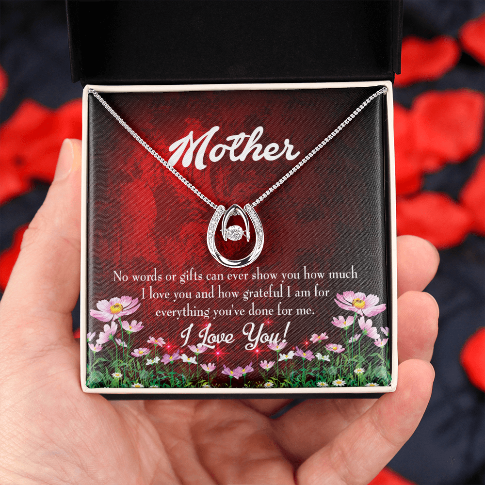 Mother How Grateful Lucky Horseshoe Necklace Message Card 14k w CZ Crystals-Express Your Love Gifts