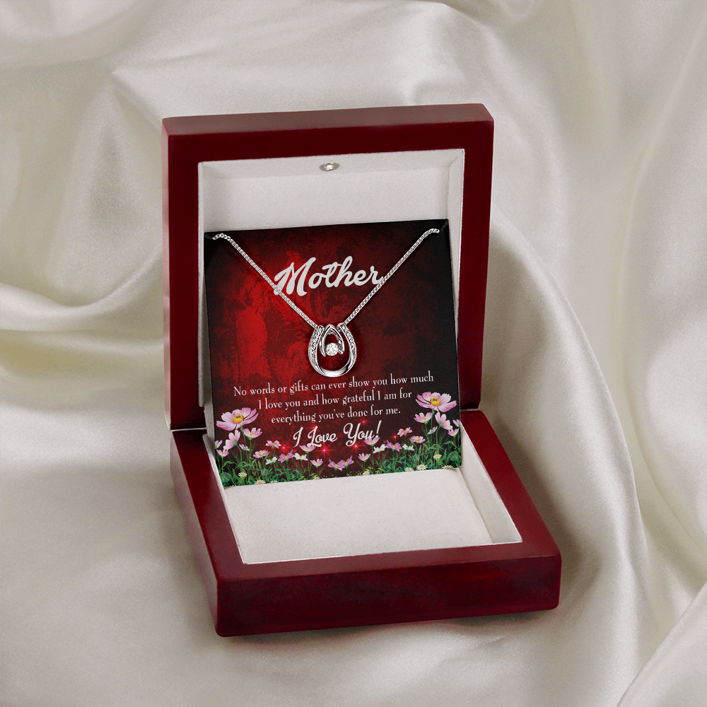 Mother How Grateful Lucky Horseshoe Necklace Message Card 14k w CZ Crystals-Express Your Love Gifts