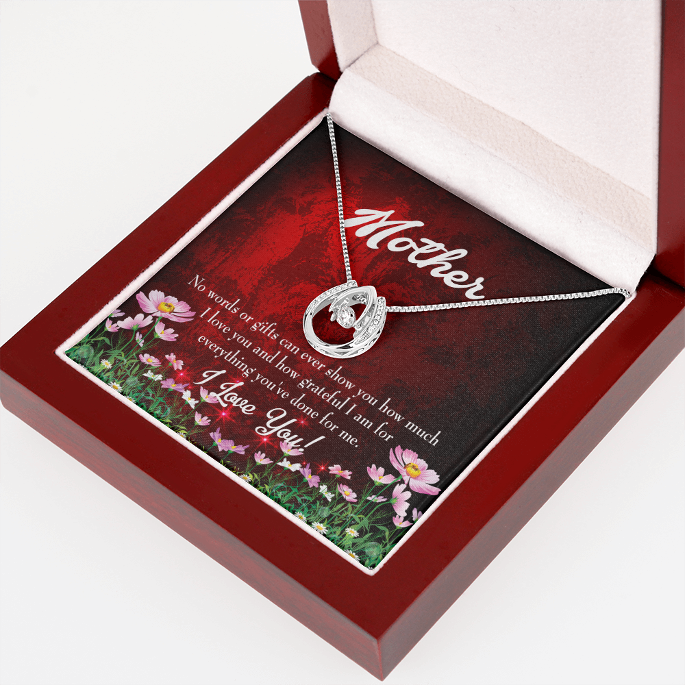 Mother How Grateful Lucky Horseshoe Necklace Message Card 14k w CZ Crystals-Express Your Love Gifts