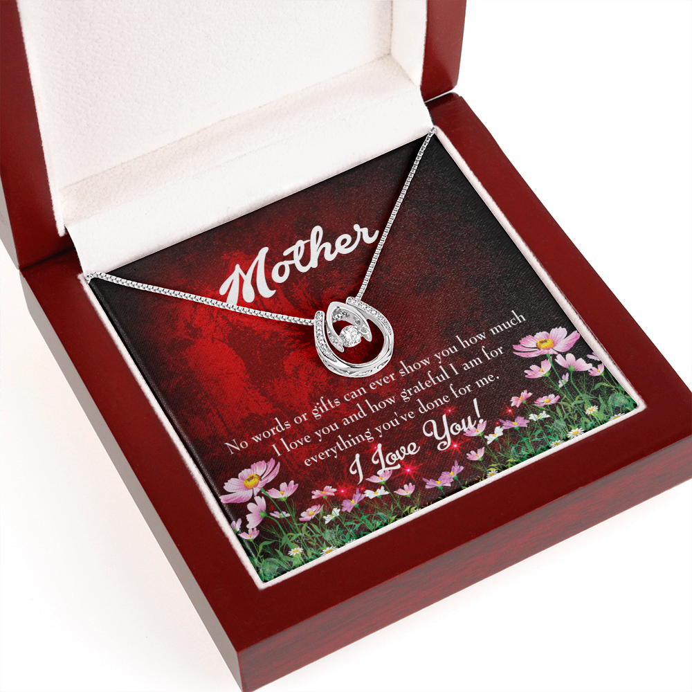 Mother How Grateful Lucky Horseshoe Necklace Message Card 14k w CZ Crystals-Express Your Love Gifts