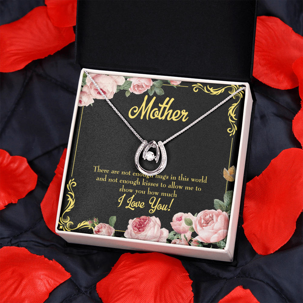 Mother Hugs and Kisses Lucky Horseshoe Necklace Message Card 14k w CZ Crystals-Express Your Love Gifts