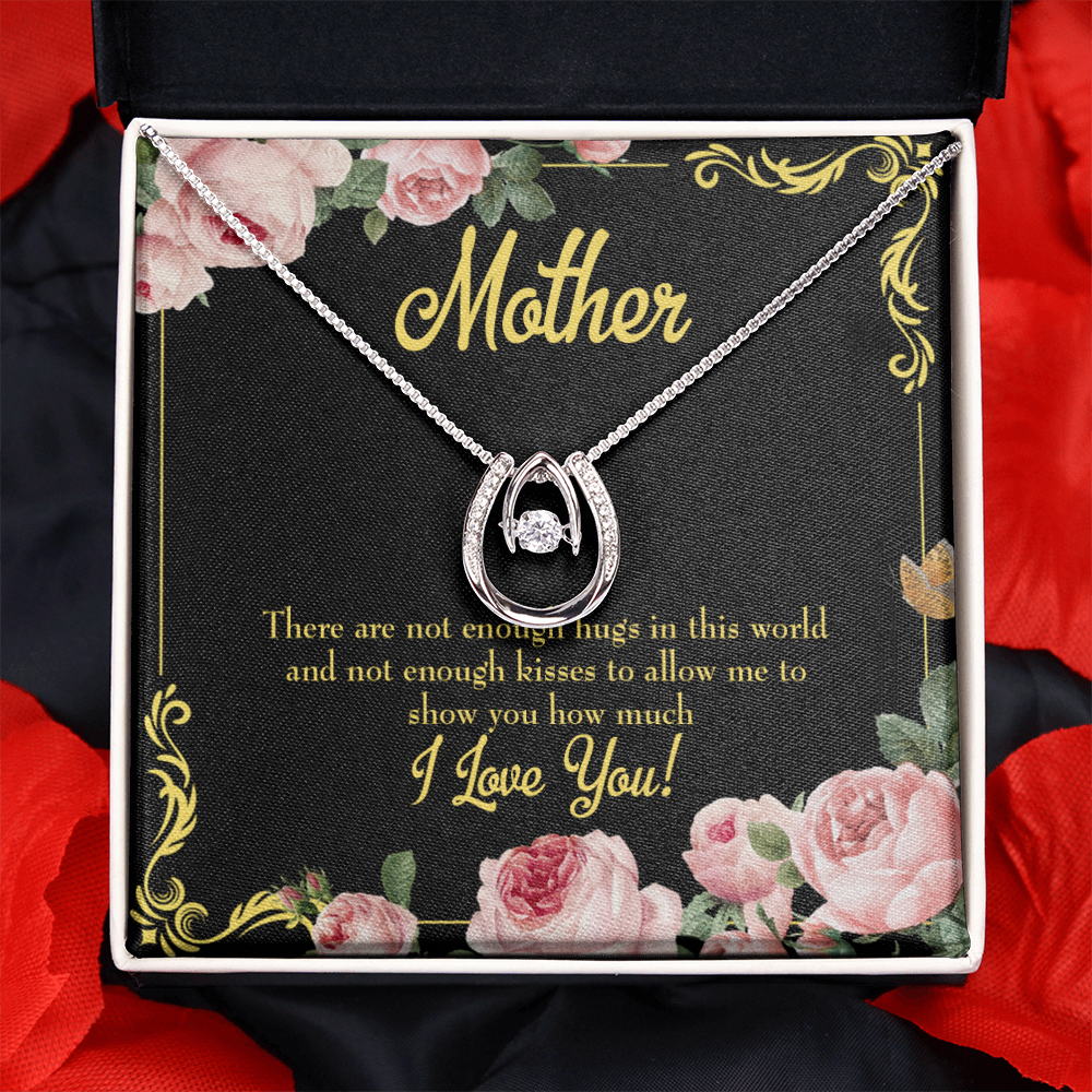 Mother Hugs and Kisses Lucky Horseshoe Necklace Message Card 14k w CZ Crystals-Express Your Love Gifts