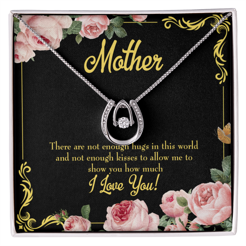 Mother Hugs and Kisses Lucky Horseshoe Necklace Message Card 14k w CZ Crystals-Express Your Love Gifts