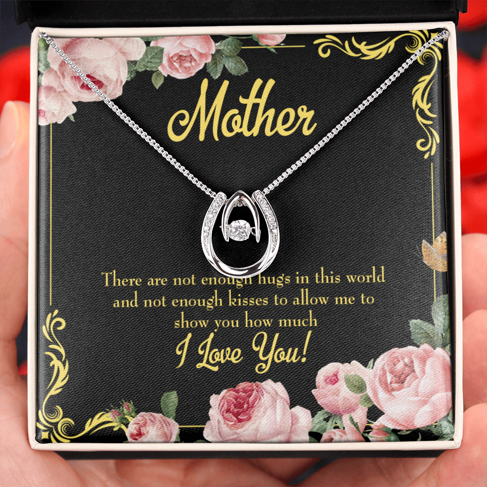 Mother Hugs and Kisses Lucky Horseshoe Necklace Message Card 14k w CZ Crystals-Express Your Love Gifts