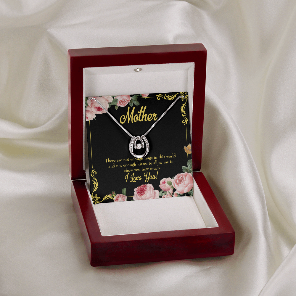 Mother Hugs and Kisses Lucky Horseshoe Necklace Message Card 14k w CZ Crystals-Express Your Love Gifts