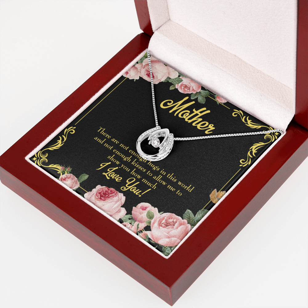 Mother Hugs and Kisses Lucky Horseshoe Necklace Message Card 14k w CZ Crystals-Express Your Love Gifts