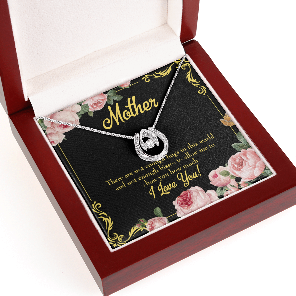 Mother Hugs and Kisses Lucky Horseshoe Necklace Message Card 14k w CZ Crystals-Express Your Love Gifts