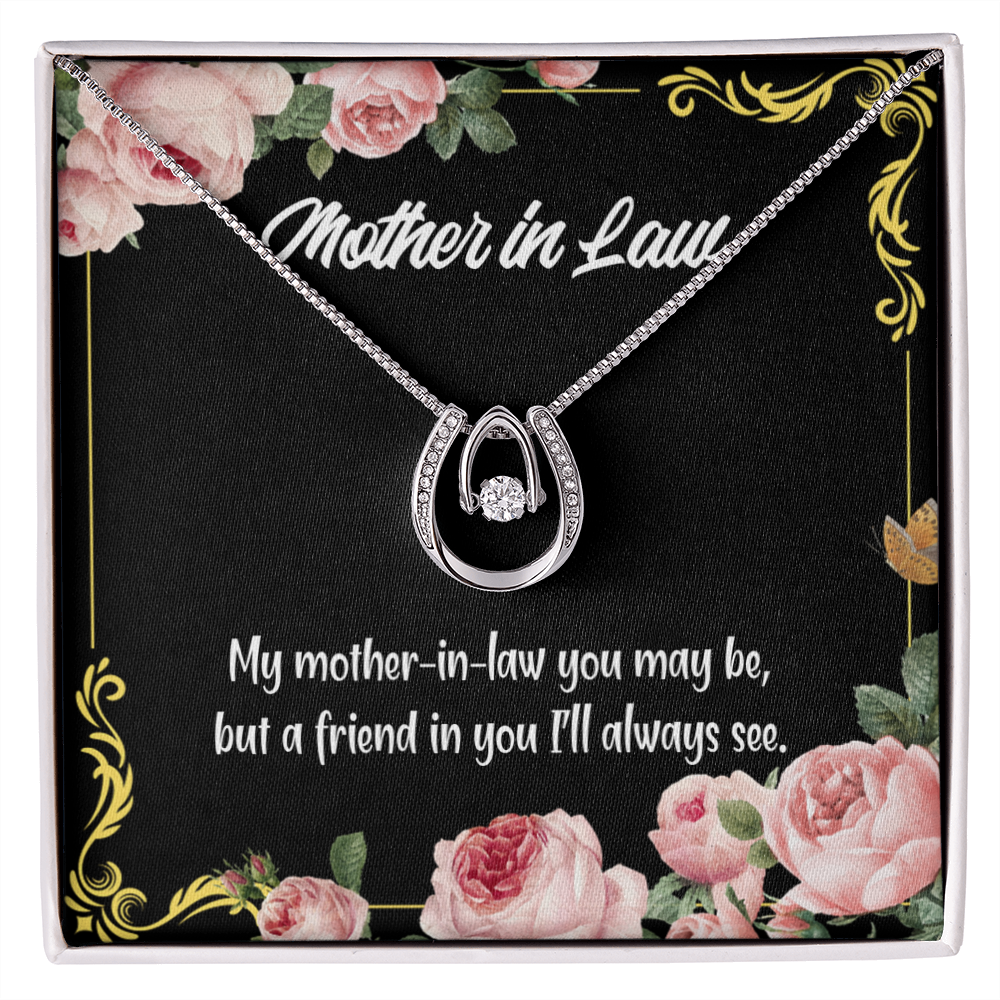 Mother-in-Law and Friend Lucky Horseshoe Necklace Message Card 14k w CZ Crystals-Express Your Love Gifts