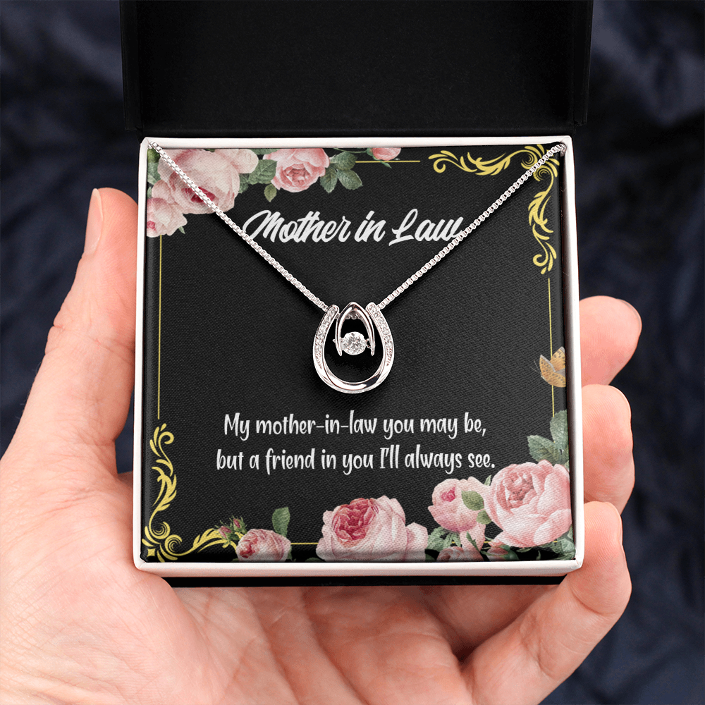 Mother-in-Law and Friend Lucky Horseshoe Necklace Message Card 14k w CZ Crystals-Express Your Love Gifts