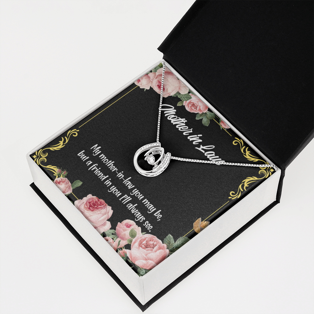 Mother-in-Law and Friend Lucky Horseshoe Necklace Message Card 14k w CZ Crystals-Express Your Love Gifts