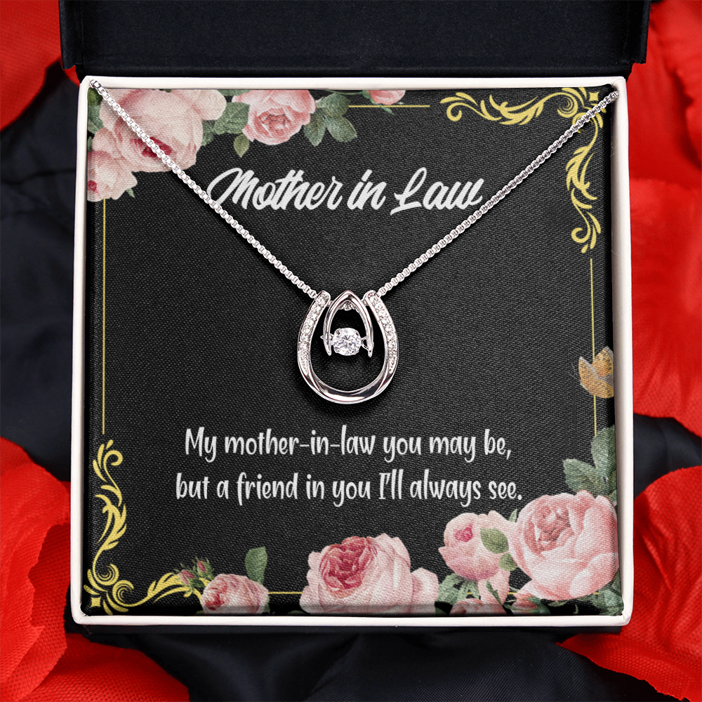 Mother-in-Law and Friend Lucky Horseshoe Necklace Message Card 14k w CZ Crystals-Express Your Love Gifts