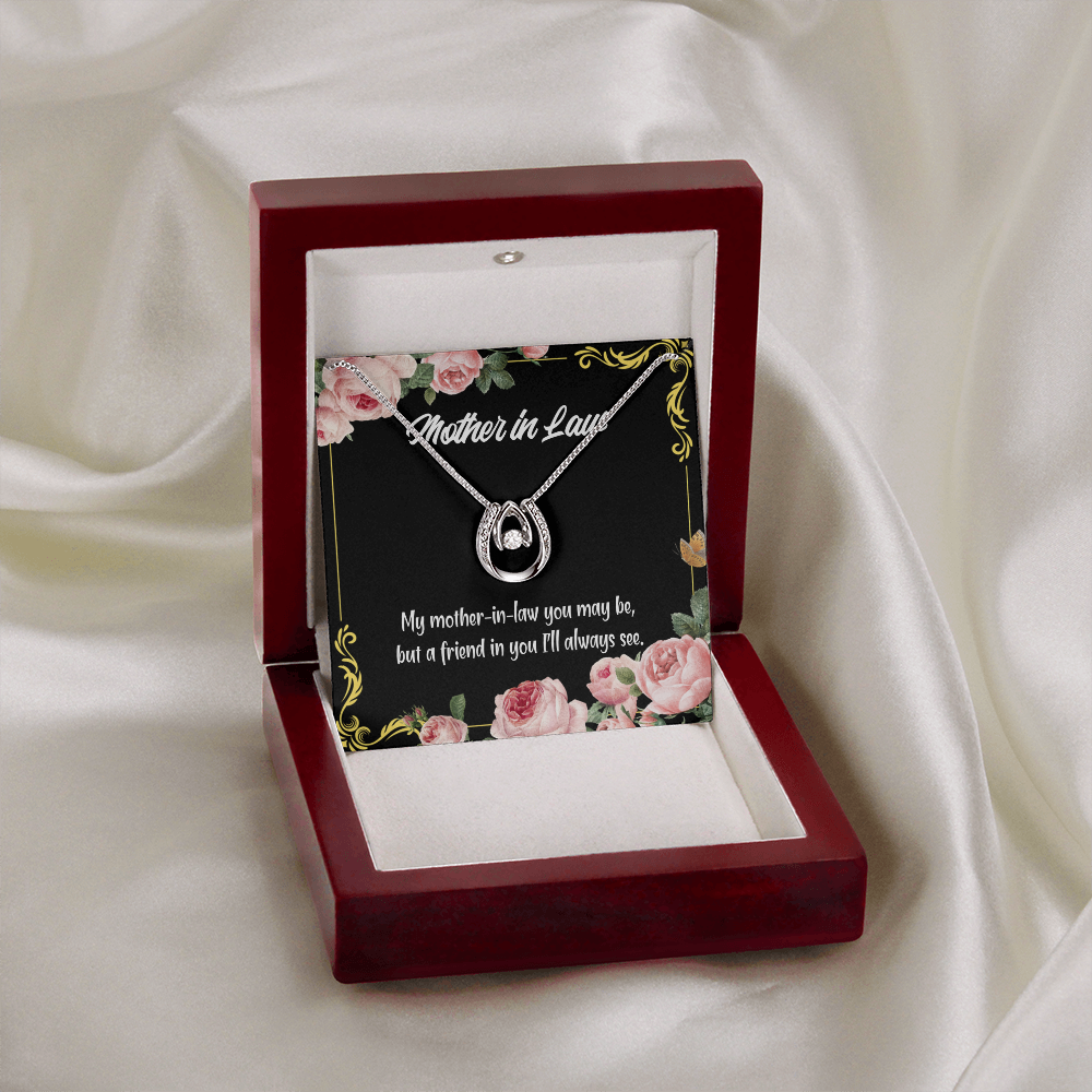 Mother-in-Law and Friend Lucky Horseshoe Necklace Message Card 14k w CZ Crystals-Express Your Love Gifts