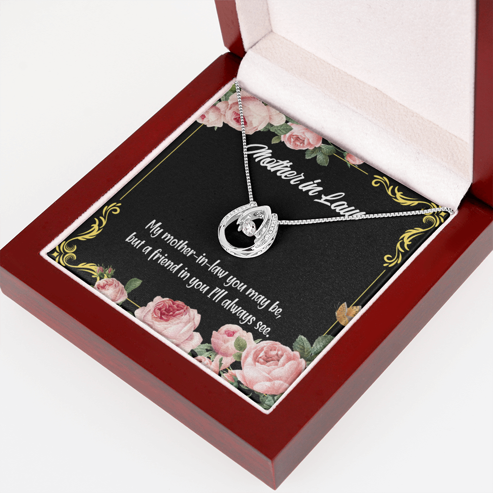 Mother-in-Law and Friend Lucky Horseshoe Necklace Message Card 14k w CZ Crystals-Express Your Love Gifts