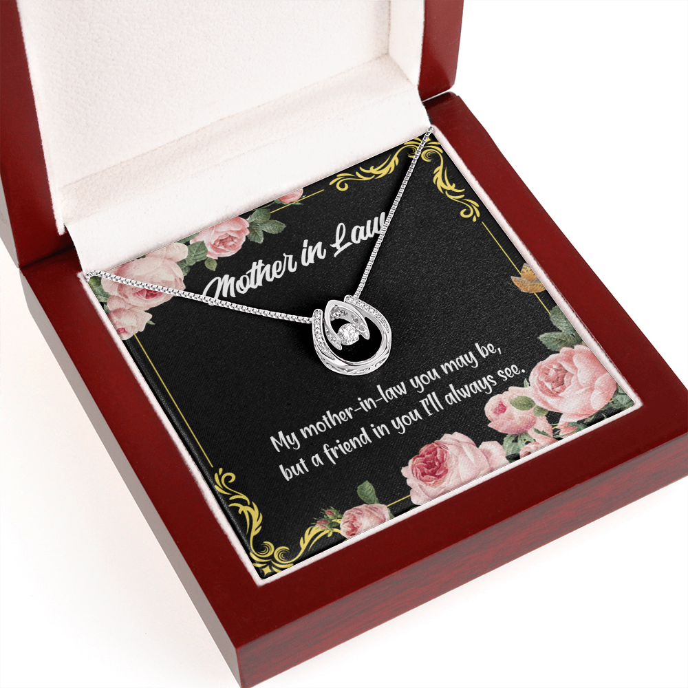 Mother-in-Law and Friend Lucky Horseshoe Necklace Message Card 14k w CZ Crystals-Express Your Love Gifts