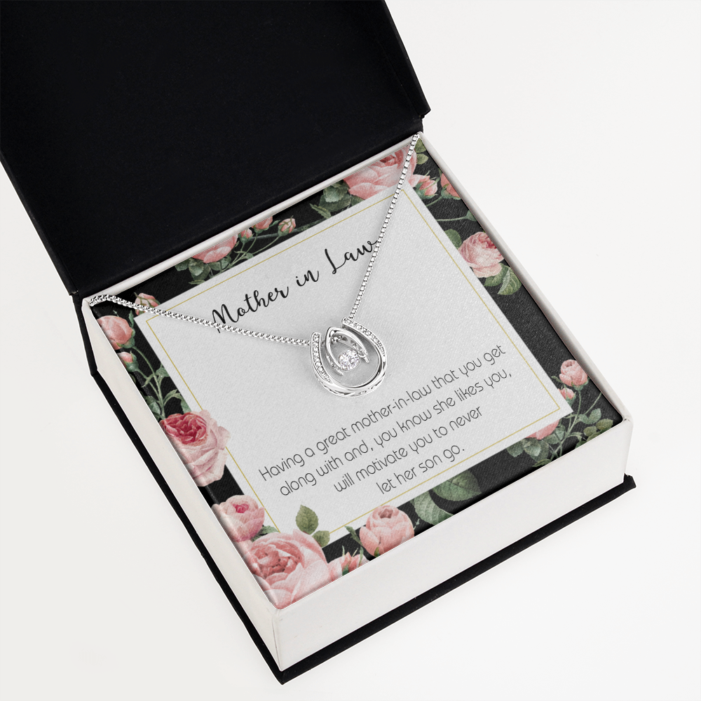 Mother-in-Law That Motivate Lucky Horseshoe Necklace Message Card 14k w CZ Crystals-Express Your Love Gifts