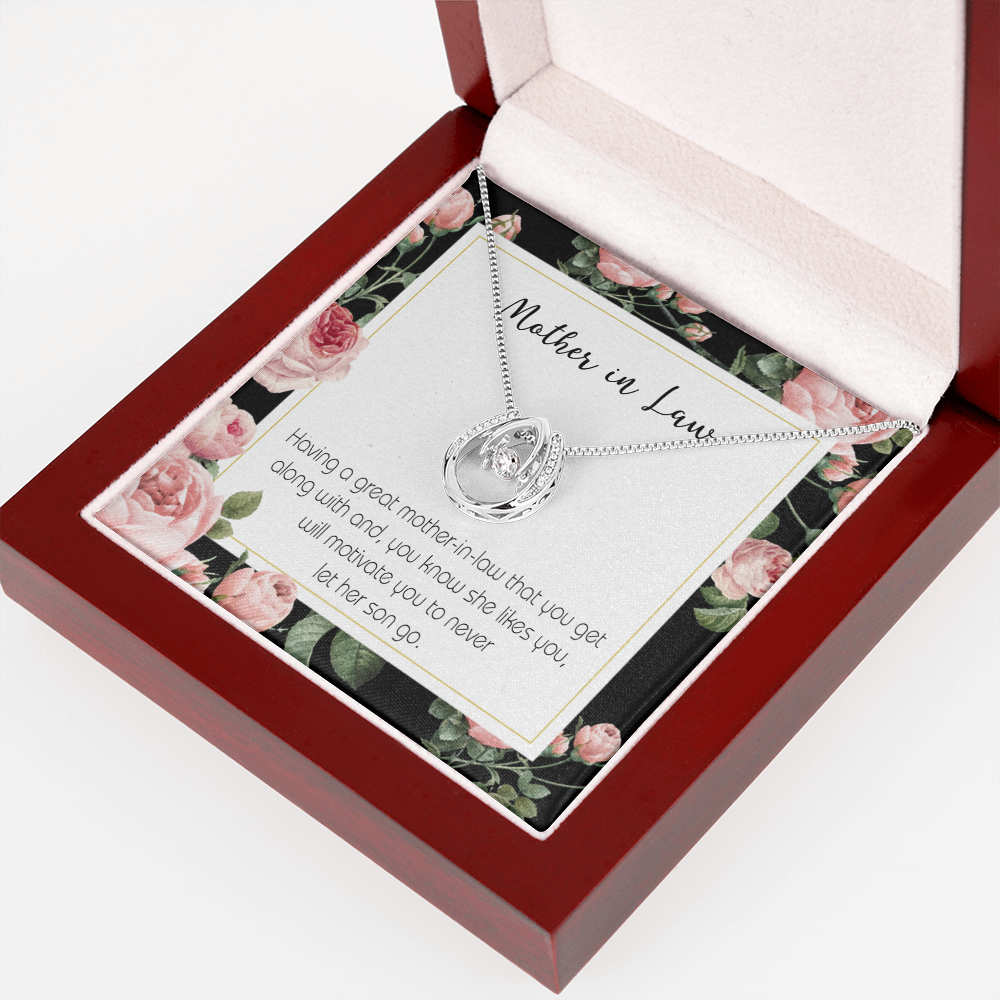 Mother-in-Law That Motivate Lucky Horseshoe Necklace Message Card 14k w CZ Crystals-Express Your Love Gifts