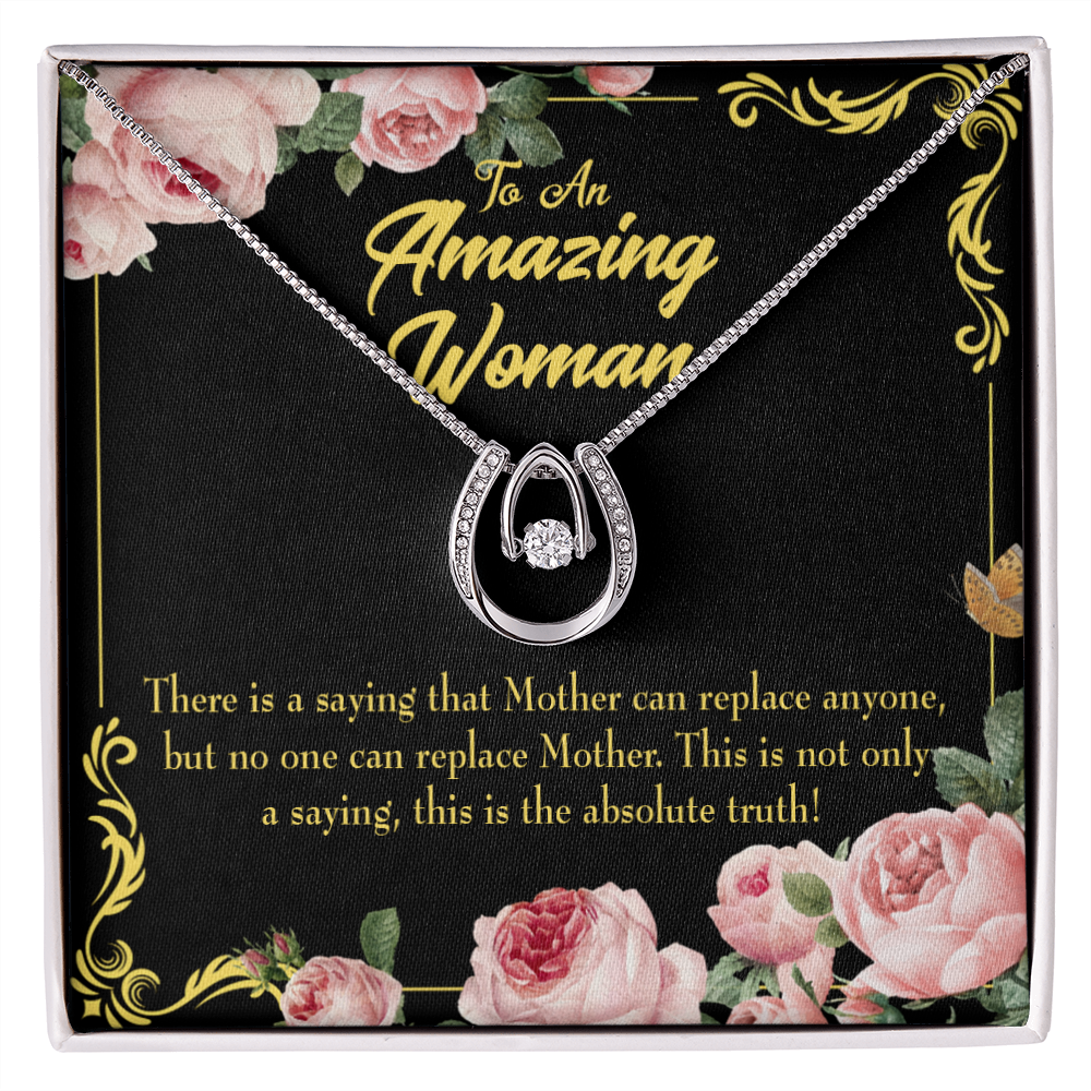 Mother is Irreplaceable Lucky Horseshoe Necklace Message Card 14k w CZ Crystals-Express Your Love Gifts