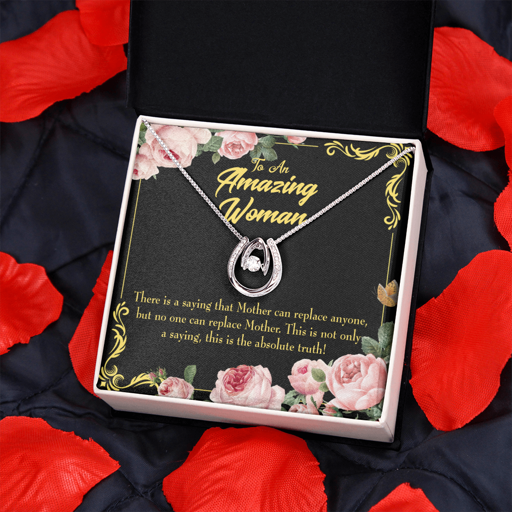 Mother is Irreplaceable Lucky Horseshoe Necklace Message Card 14k w CZ Crystals-Express Your Love Gifts