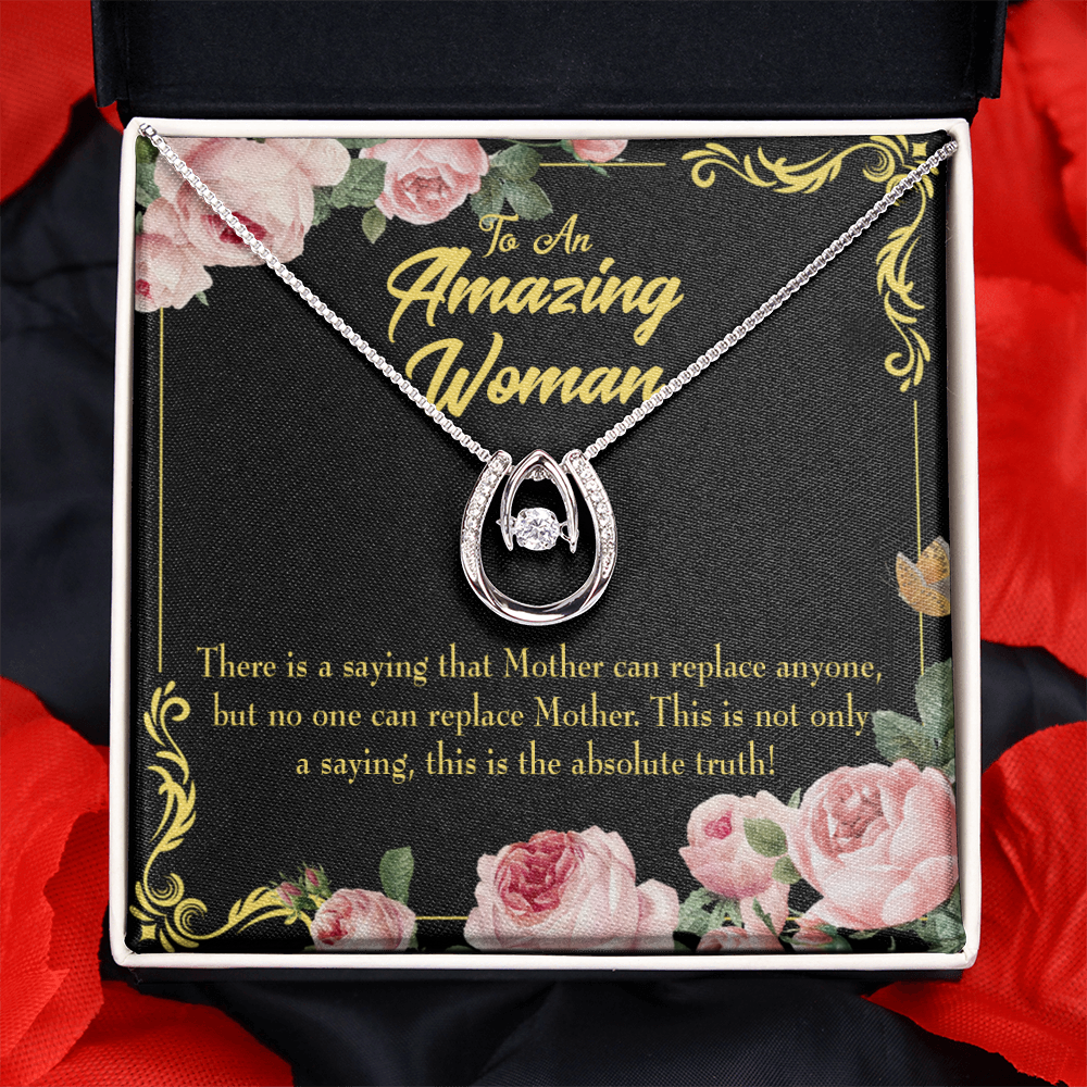 Mother is Irreplaceable Lucky Horseshoe Necklace Message Card 14k w CZ Crystals-Express Your Love Gifts