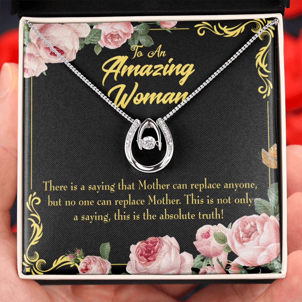 Mother is Irreplaceable Lucky Horseshoe Necklace Message Card 14k w CZ Crystals-Express Your Love Gifts