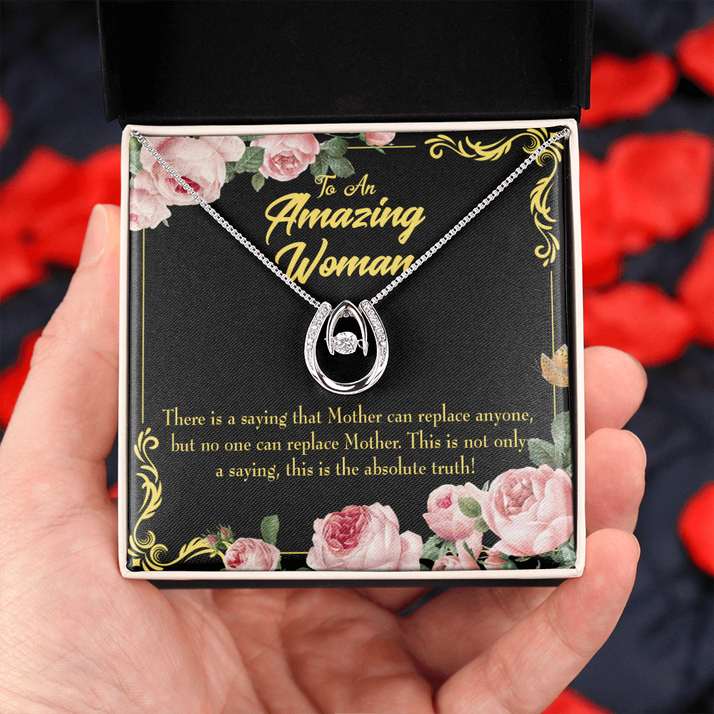 Mother is Irreplaceable Lucky Horseshoe Necklace Message Card 14k w CZ Crystals-Express Your Love Gifts