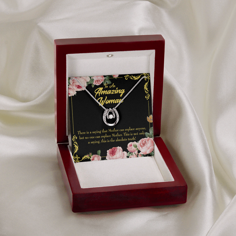 Mother is Irreplaceable Lucky Horseshoe Necklace Message Card 14k w CZ Crystals-Express Your Love Gifts