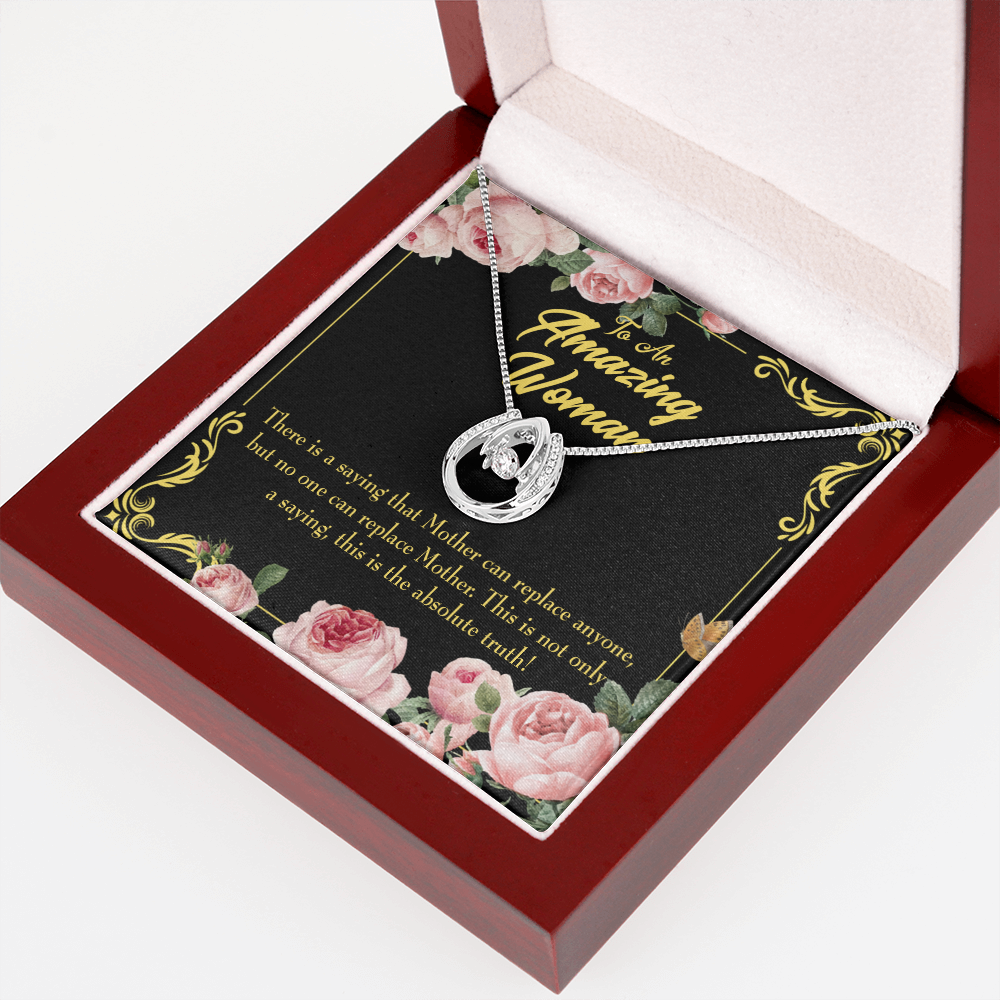 Mother is Irreplaceable Lucky Horseshoe Necklace Message Card 14k w CZ Crystals-Express Your Love Gifts