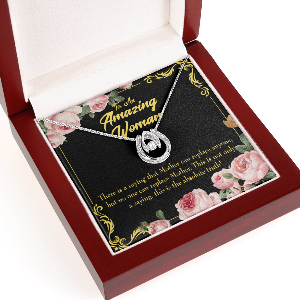 Mother is Irreplaceable Lucky Horseshoe Necklace Message Card 14k w CZ Crystals-Express Your Love Gifts