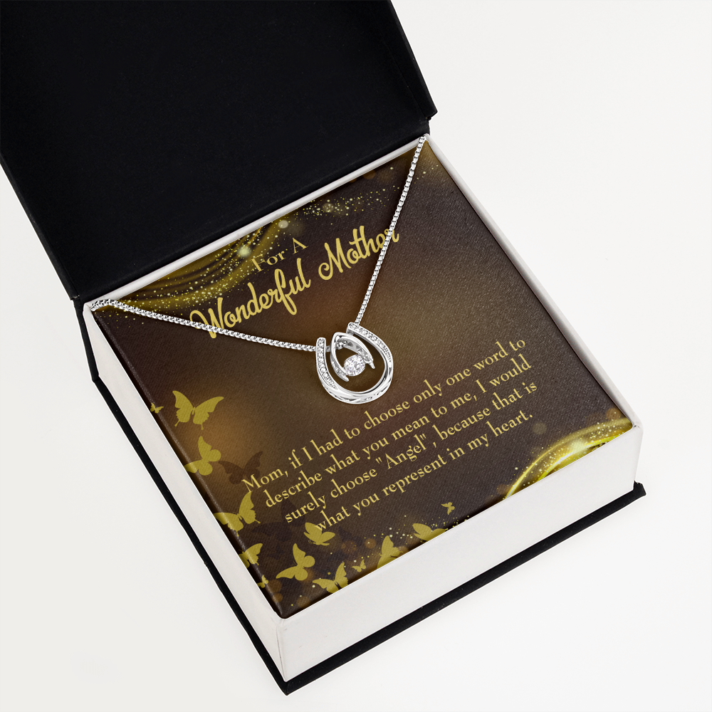 Mother is My Angel Lucky Horseshoe Necklace Message Card 14k w CZ Crystals-Express Your Love Gifts