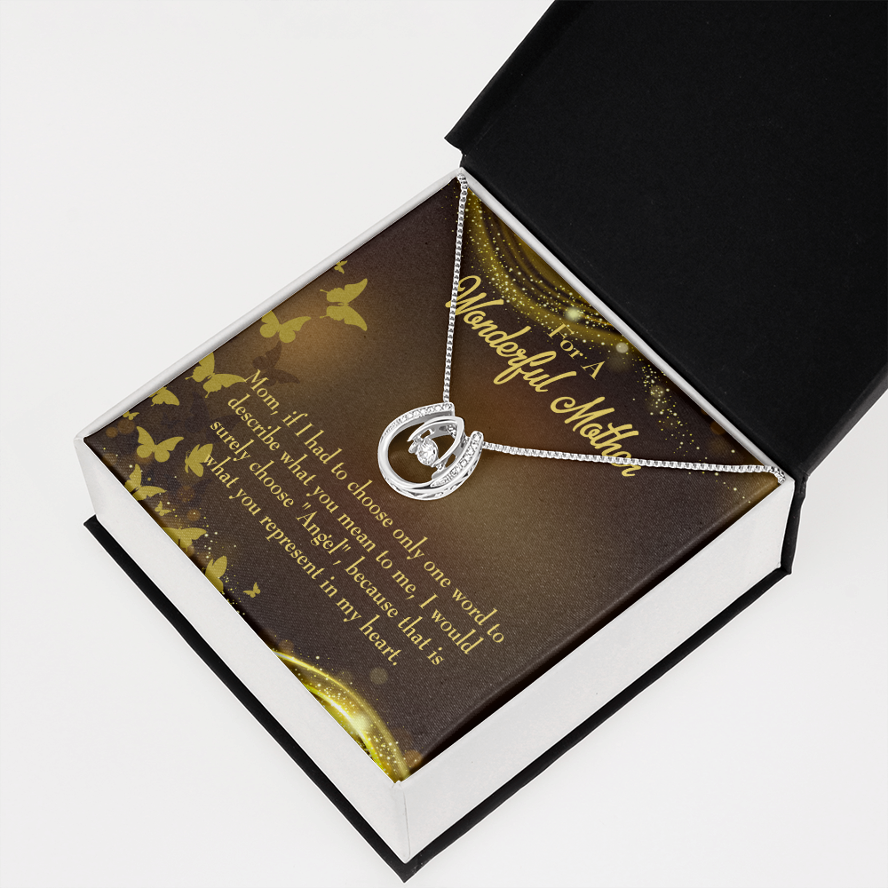 Mother is My Angel Lucky Horseshoe Necklace Message Card 14k w CZ Crystals-Express Your Love Gifts