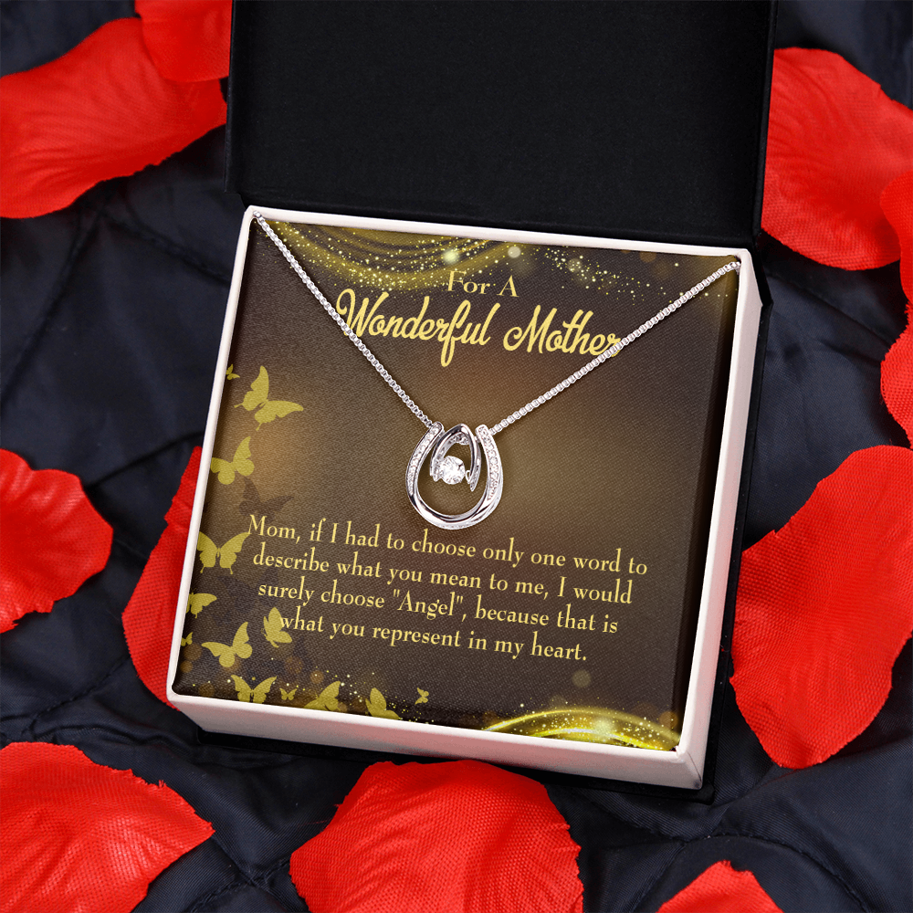 Mother is My Angel Lucky Horseshoe Necklace Message Card 14k w CZ Crystals-Express Your Love Gifts