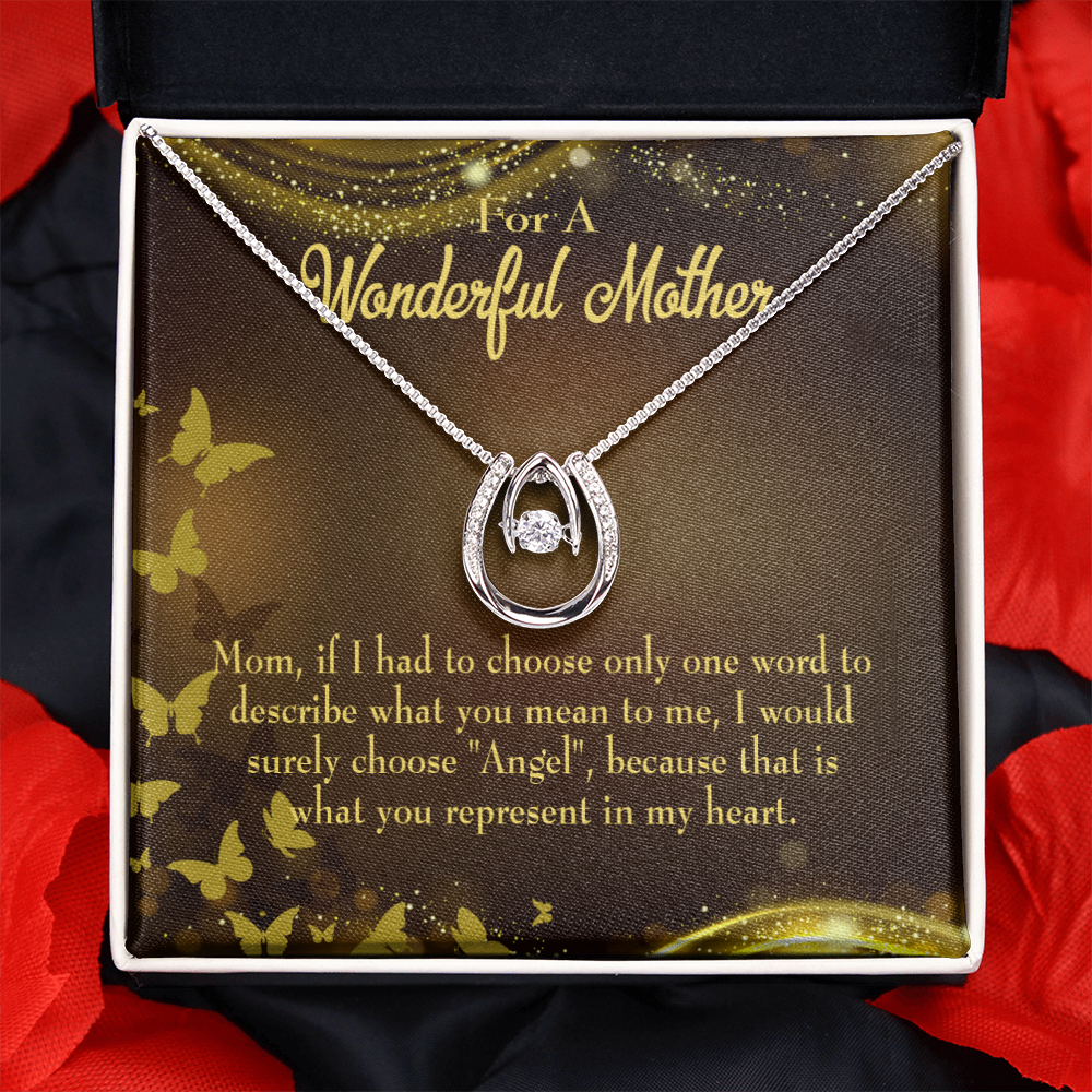 Mother is My Angel Lucky Horseshoe Necklace Message Card 14k w CZ Crystals-Express Your Love Gifts