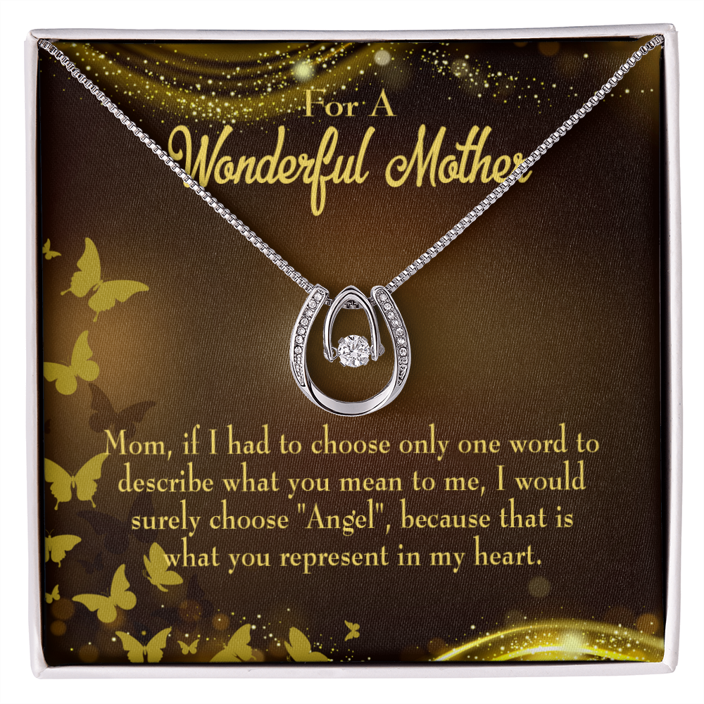 Mother is My Angel Lucky Horseshoe Necklace Message Card 14k w CZ Crystals-Express Your Love Gifts