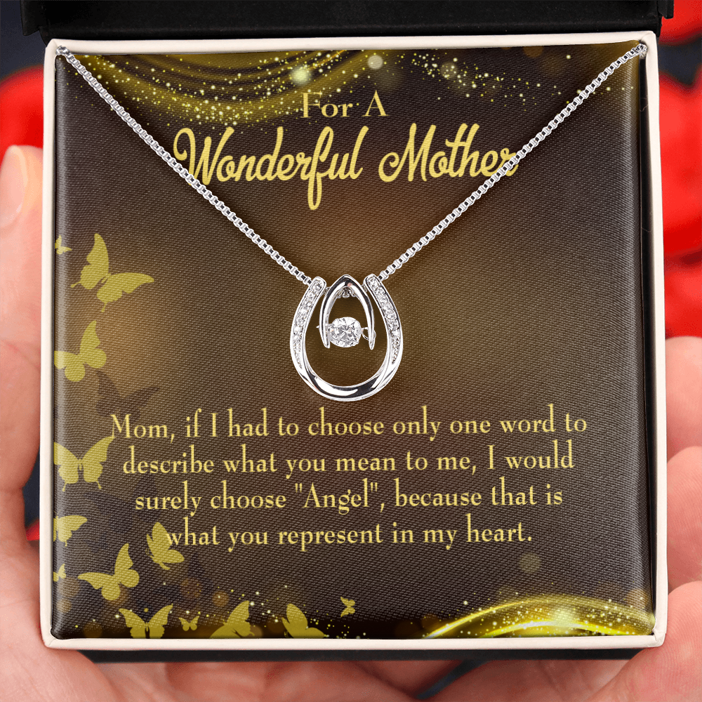 Mother is My Angel Lucky Horseshoe Necklace Message Card 14k w CZ Crystals-Express Your Love Gifts