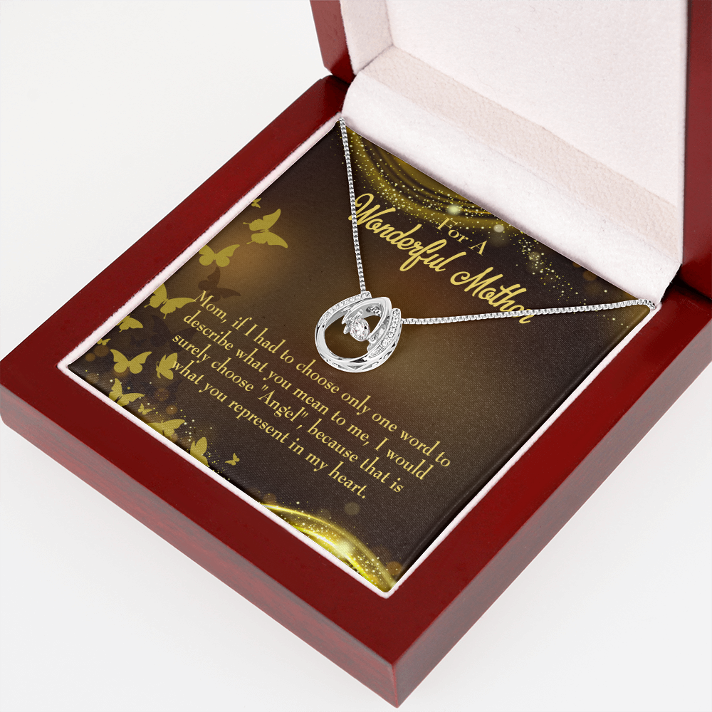 Mother is My Angel Lucky Horseshoe Necklace Message Card 14k w CZ Crystals-Express Your Love Gifts