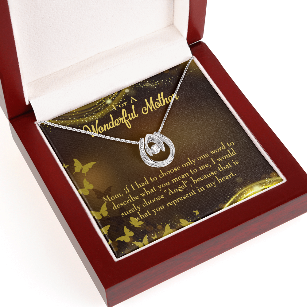 Mother is My Angel Lucky Horseshoe Necklace Message Card 14k w CZ Crystals-Express Your Love Gifts