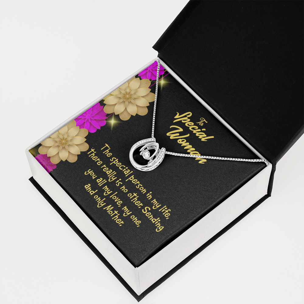 Mother is Special Lucky Horseshoe Necklace Message Card 14k w CZ Crystals-Express Your Love Gifts