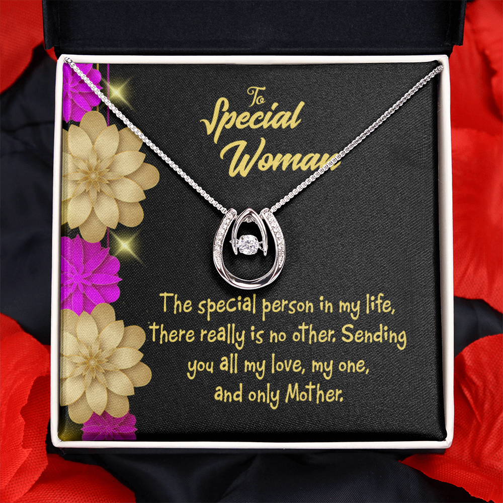 Mother is Special Lucky Horseshoe Necklace Message Card 14k w CZ Crystals-Express Your Love Gifts