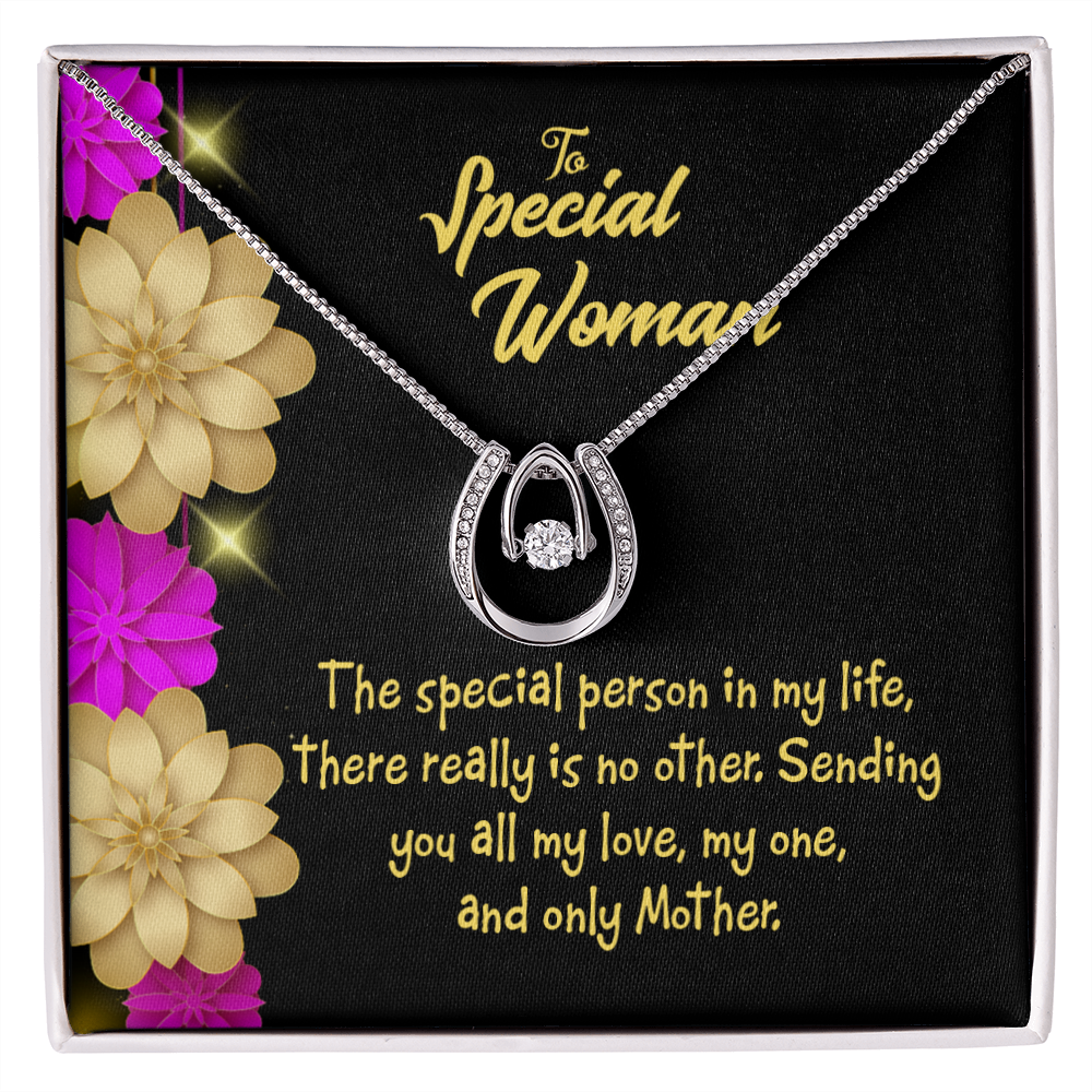 Mother is Special Lucky Horseshoe Necklace Message Card 14k w CZ Crystals-Express Your Love Gifts