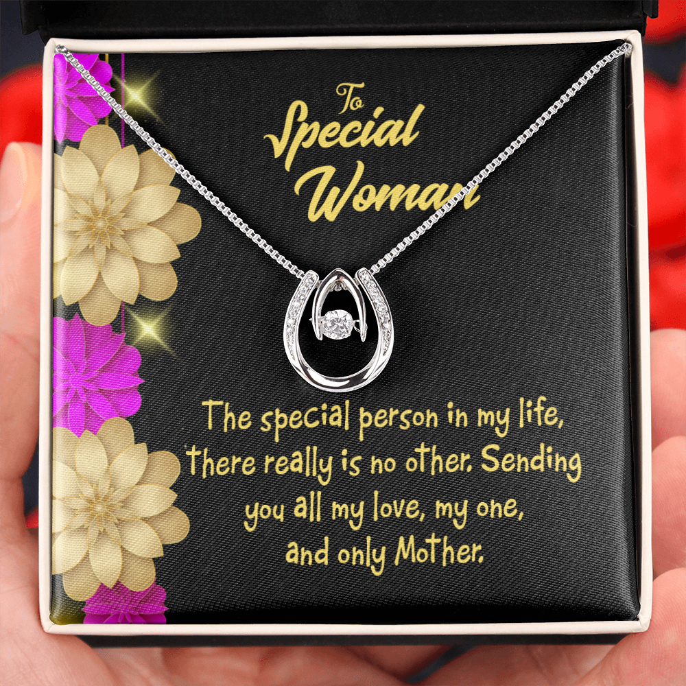 Mother is Special Lucky Horseshoe Necklace Message Card 14k w CZ Crystals-Express Your Love Gifts