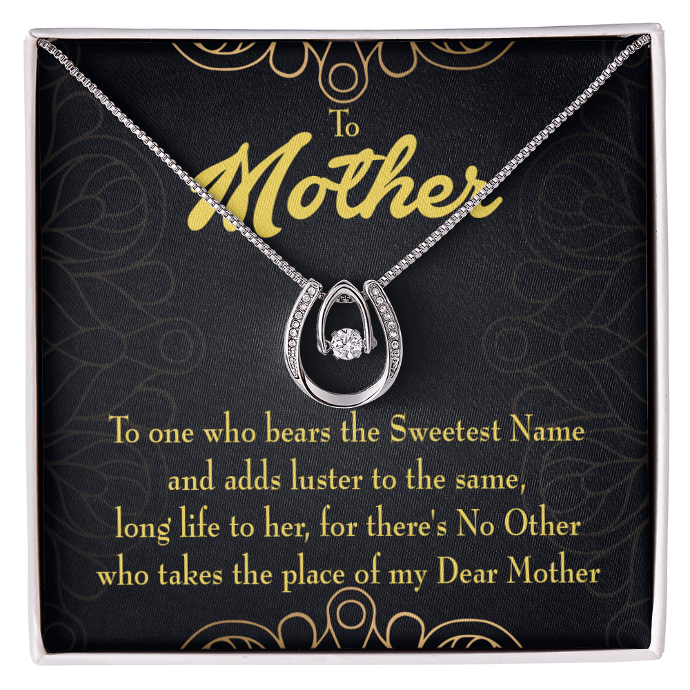 Mother is Sweetest Name Lucky Horseshoe Necklace Message Card 14k w CZ Crystals-Express Your Love Gifts