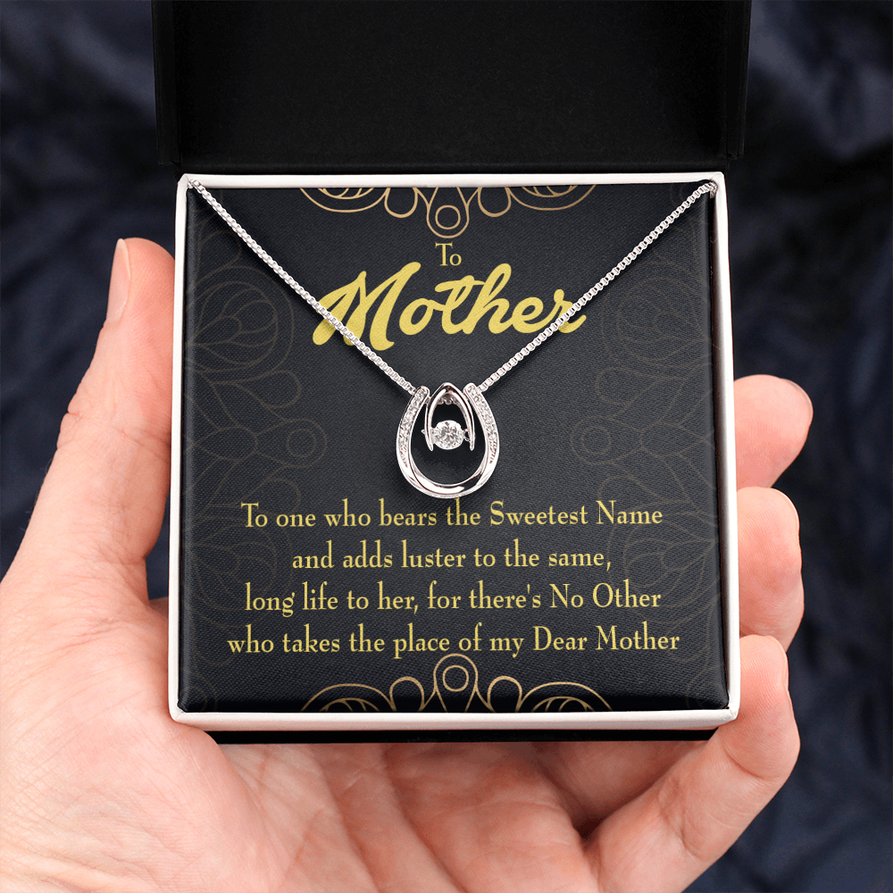 Mother is Sweetest Name Lucky Horseshoe Necklace Message Card 14k w CZ Crystals-Express Your Love Gifts