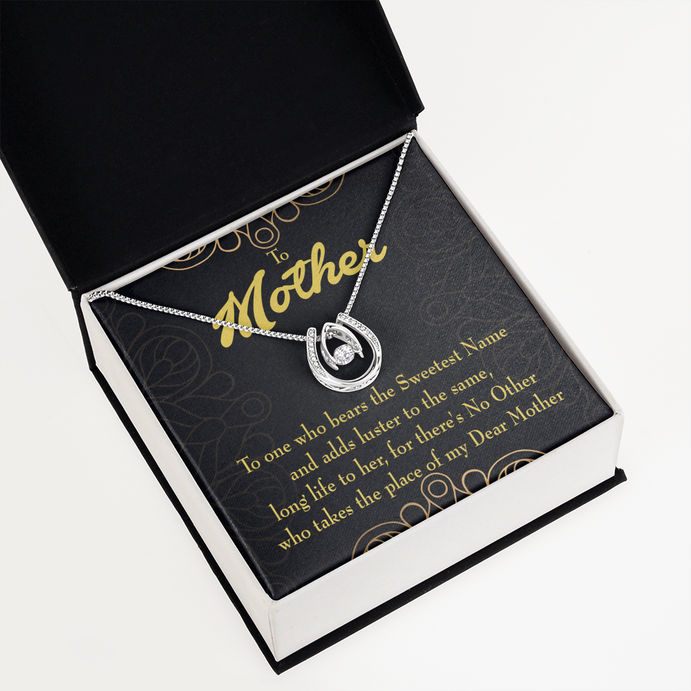 Mother is Sweetest Name Lucky Horseshoe Necklace Message Card 14k w CZ Crystals-Express Your Love Gifts