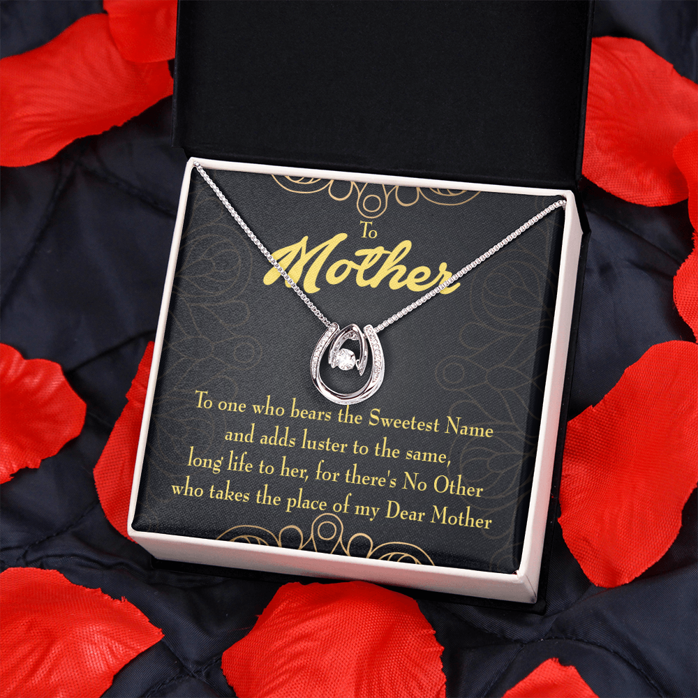 Mother is Sweetest Name Lucky Horseshoe Necklace Message Card 14k w CZ Crystals-Express Your Love Gifts